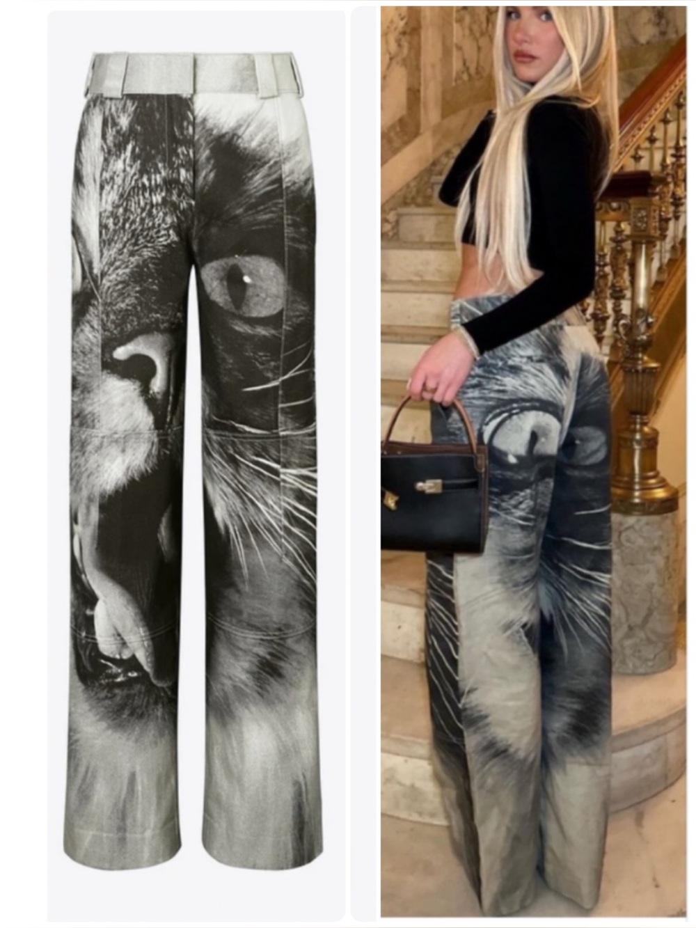 New Tory Burch Denim Cat Print Cargo Pants